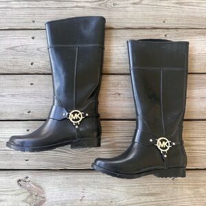 Michael Kors Black Rain Boots with Gold Accents